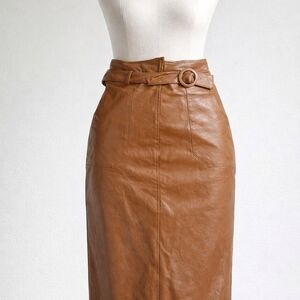 Brown Leather Belted Skirt